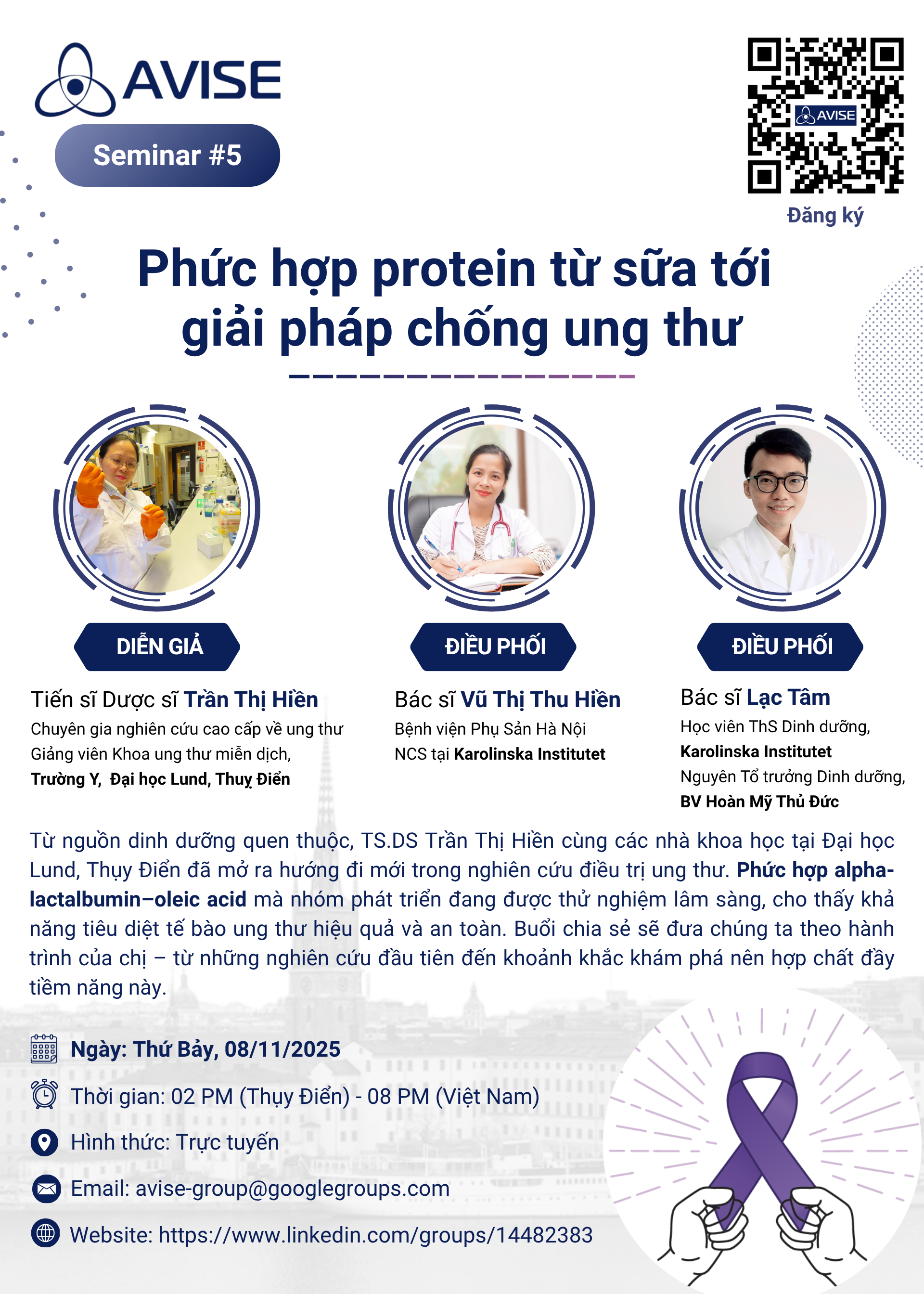 Poster của AVISE Seminar #5: Từ sữa tới giải pháp chống ung thư